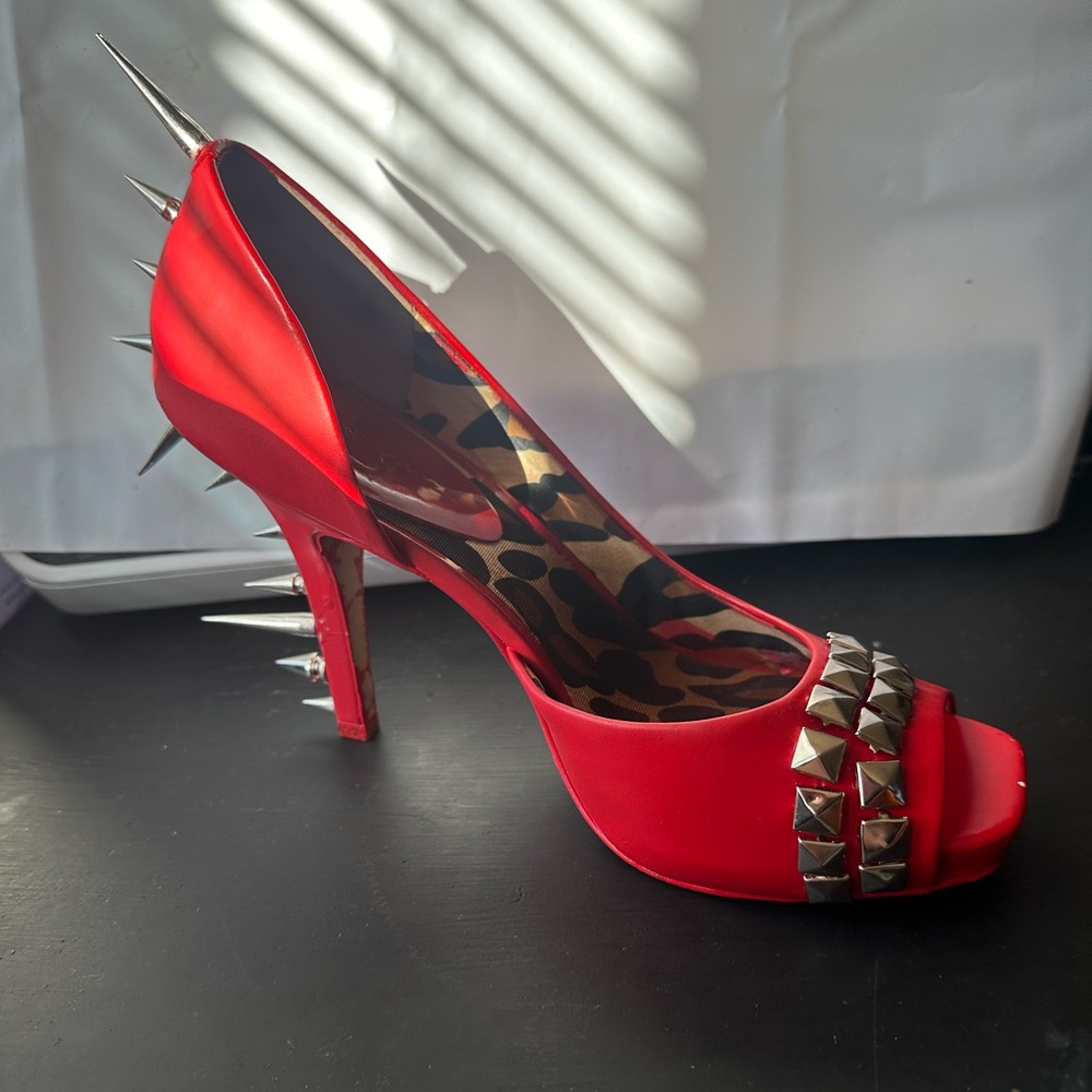 Red spiked heels, very punk, a great statement piece